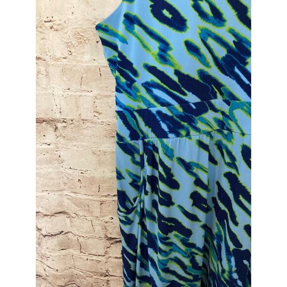 Michael Kors Dress Womens Large Turquoise Animal Print A Line Pockets Stretch - Picture 5 of 13